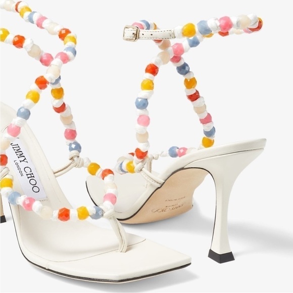 Jimmy Choo Amiral Beaded Raffia Heels - Picture 7 of 13